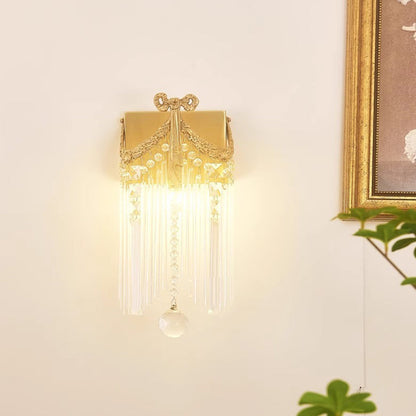 Rectangle Copper Glass Crystal 1-Light Wall Sconce Lamp