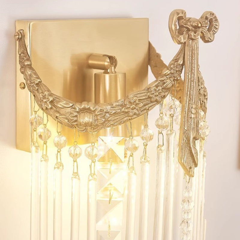 Rectangle Copper Glass Crystal 1-Light Wall Sconce Lamp