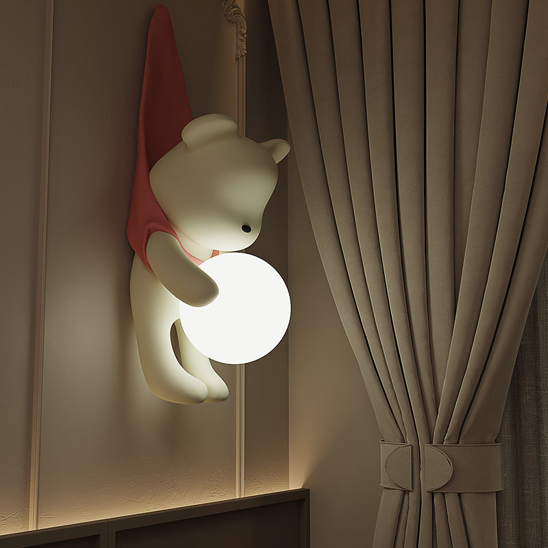 Cartoon Kids Bear Resin Plastic 1-Light Wall Sconce Lamp