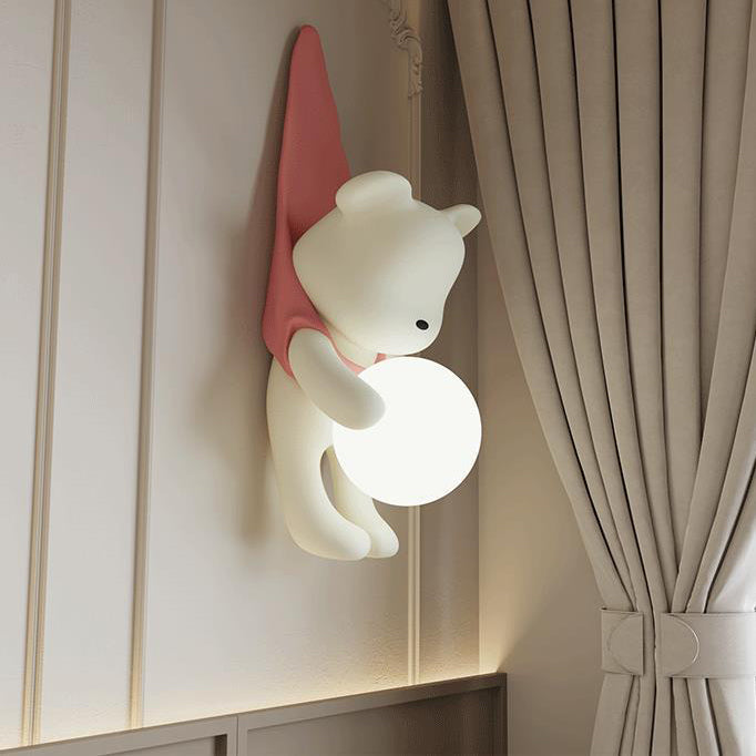 Cartoon Kids Bear Resin Plastic 1-Light Wall Sconce Lamp