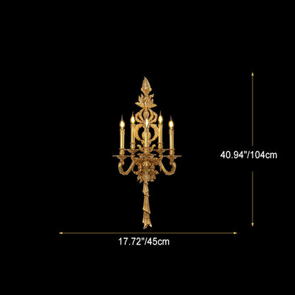 European Antique Brass Candlestick 5-Light Wall Sconce Lamp