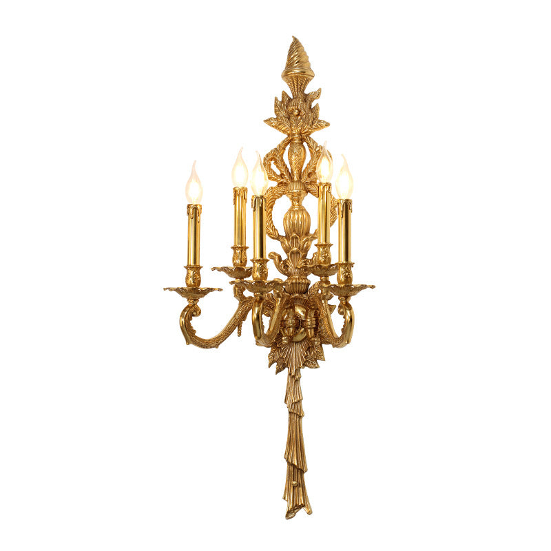 European Antique Brass Candlestick 5-Light Wall Sconce Lamp