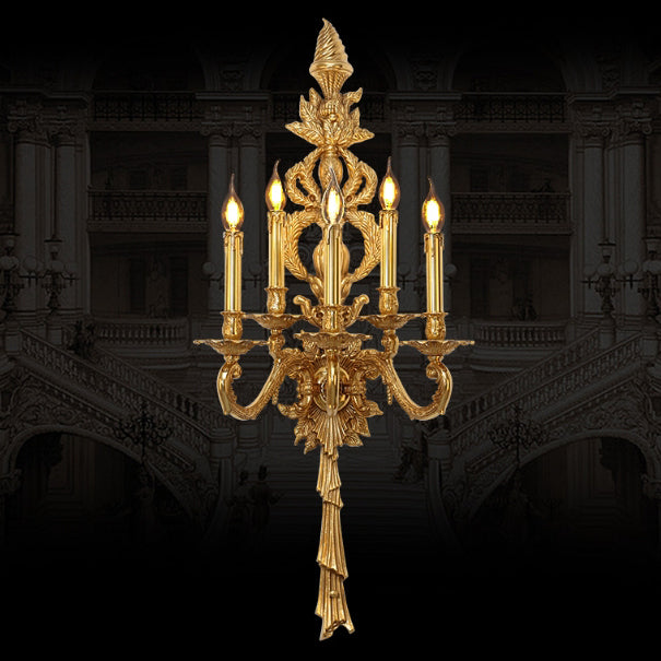 European Antique Brass Candlestick 5-Light Wall Sconce Lamp