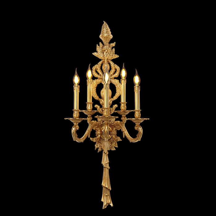 European Antique Brass Candlestick 5-Light Wall Sconce Lamp
