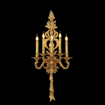 European Antique Brass Candlestick 5-Light Wall Sconce Lamp