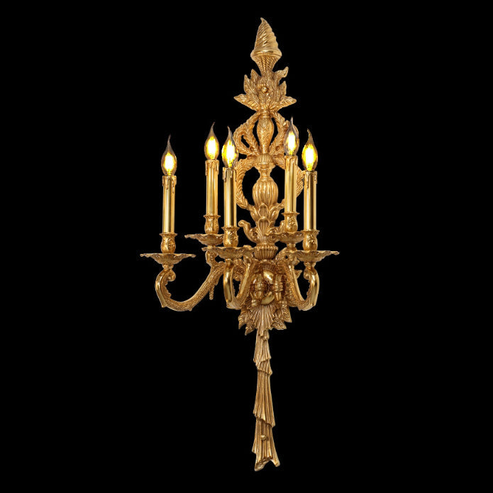 European Antique Brass Candlestick 5-Light Wall Sconce Lamp