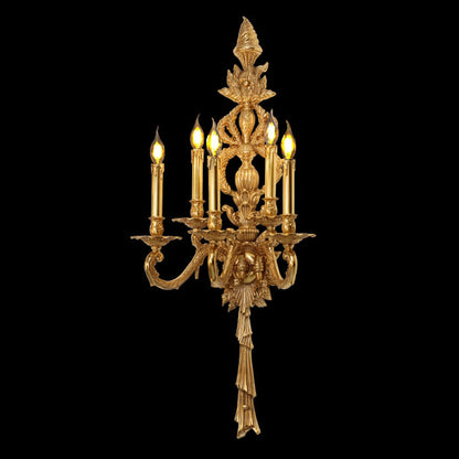 European Antique Brass Candlestick 5-Light Wall Sconce Lamp