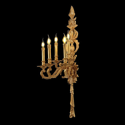 European Antique Brass Candlestick 5-Light Wall Sconce Lamp