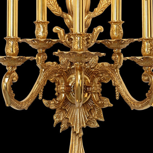 European Antique Brass Candlestick 5-Light Wall Sconce Lamp