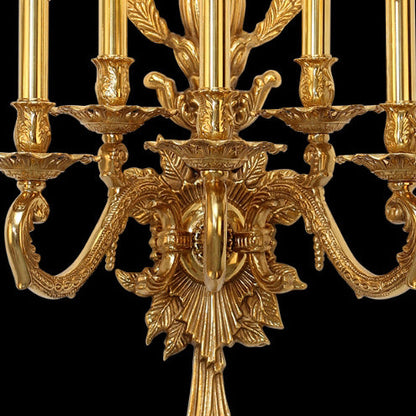 European Antique Brass Candlestick 5-Light Wall Sconce Lamp