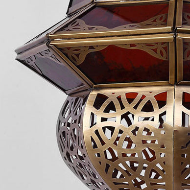 Deco Carved Brass Red Glass Shade 1-Light Wall Sconce Lamp