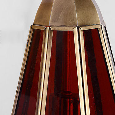 Deco Carved Brass Red Glass Shade 1-Light Wall Sconce Lamp