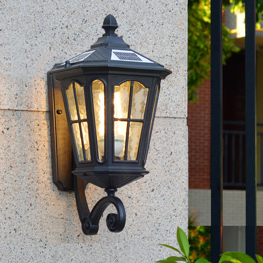 Octagonal Glass LED Solar Waterproof Wall Sconce Lamp