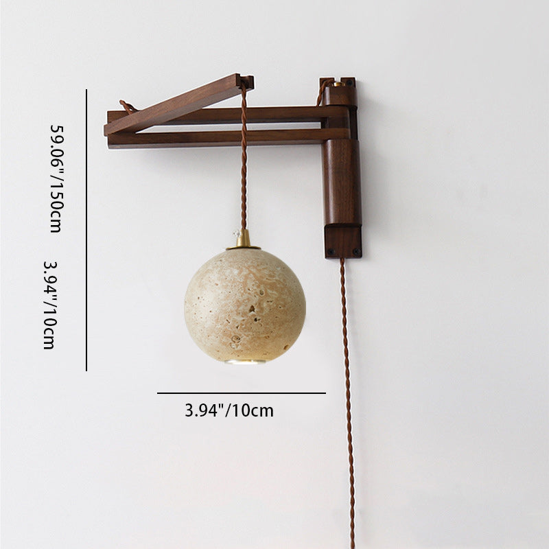Japanese Shade 1-Light Retractable Folding Wall Sconce Lamp