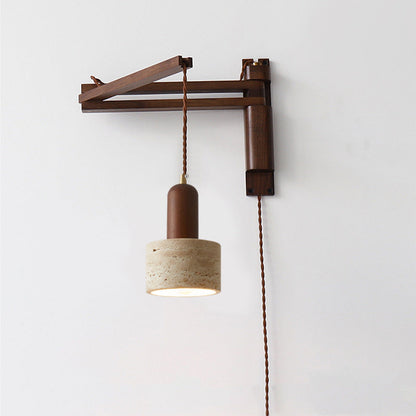 Japanese Shade 1-Light Retractable Folding Wall Sconce Lamp