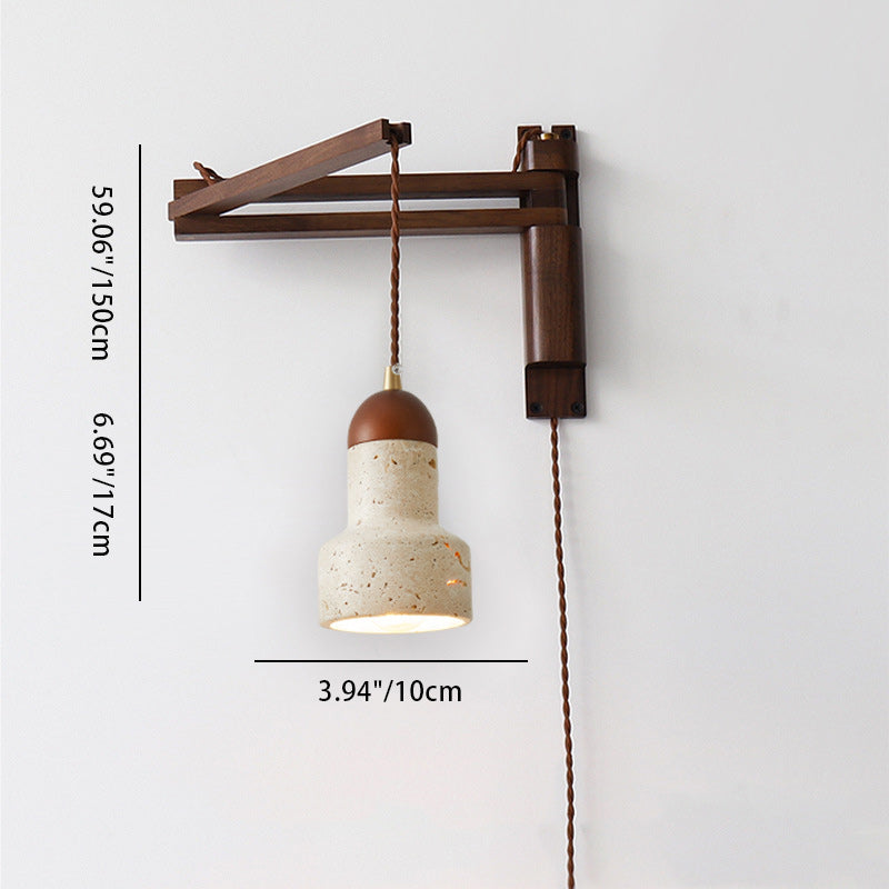 Japanese Shade 1-Light Retractable Folding Wall Sconce Lamp