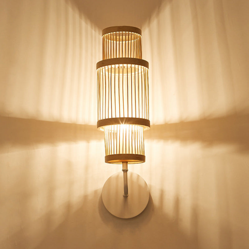 Japanese Bamboo Weaving Cage 1-Light Wall Sconce Lamp