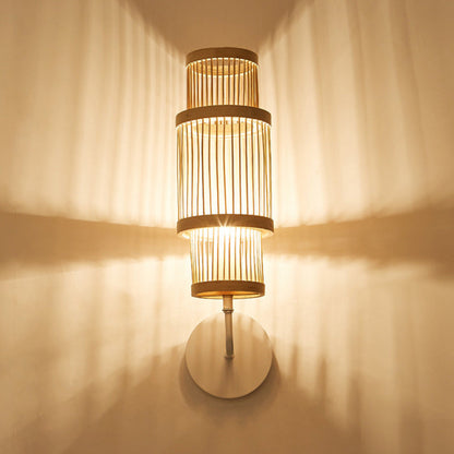 Japanese Bamboo Weaving Cage 1-Light Wall Sconce Lamp
