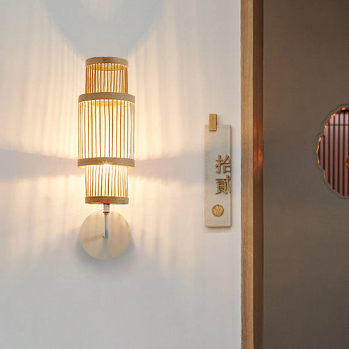 Japanese Bamboo Weaving Cage 1-Light Wall Sconce Lamp