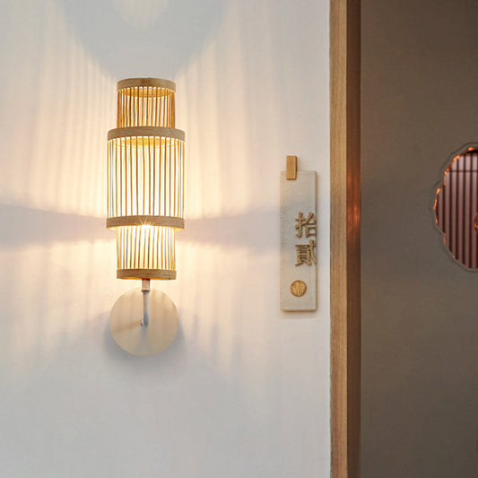 Japanese Bamboo Weaving Cage 1-Light Wall Sconce Lamp