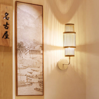 Japanese Bamboo Weaving Cage 1-Light Wall Sconce Lamp