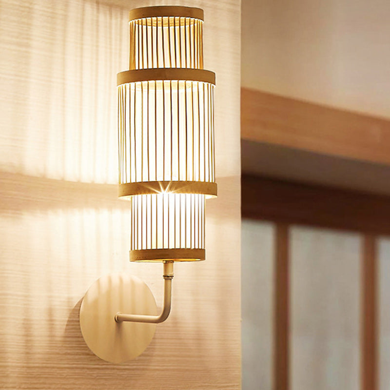 Japanese Bamboo Weaving Cage 1-Light Wall Sconce Lamp