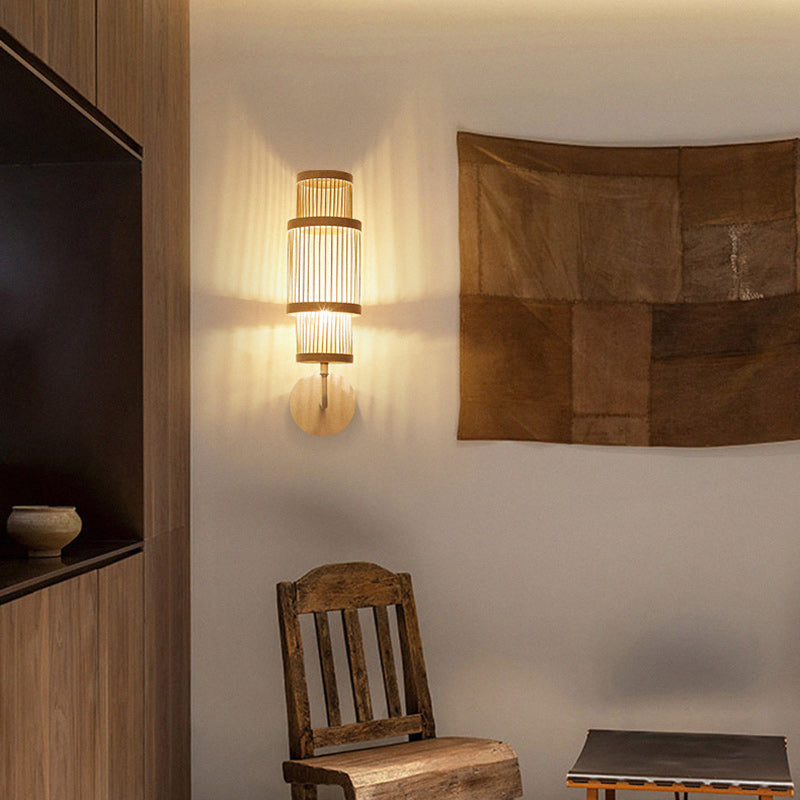 Japanese Bamboo Weaving Cage 1-Light Wall Sconce Lamp