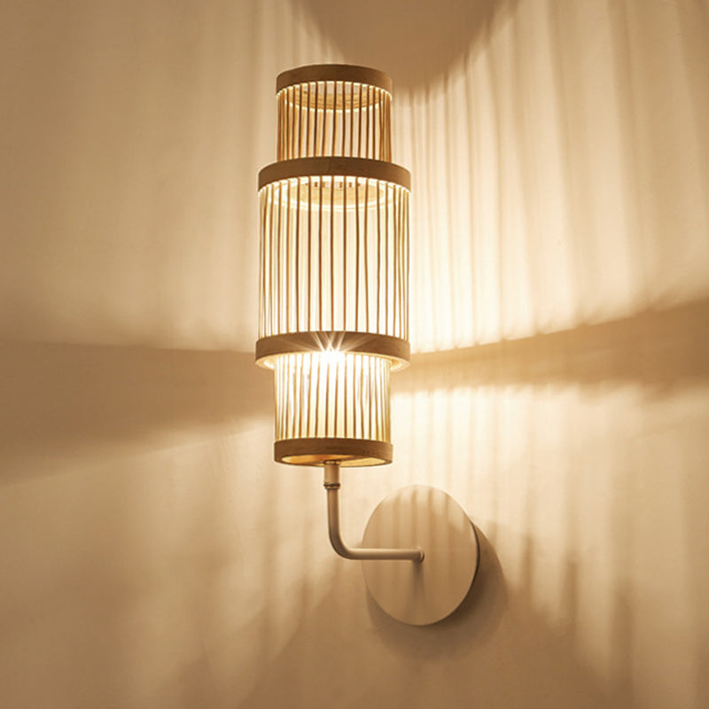 Japanese Bamboo Weaving Cage 1-Light Wall Sconce Lamp