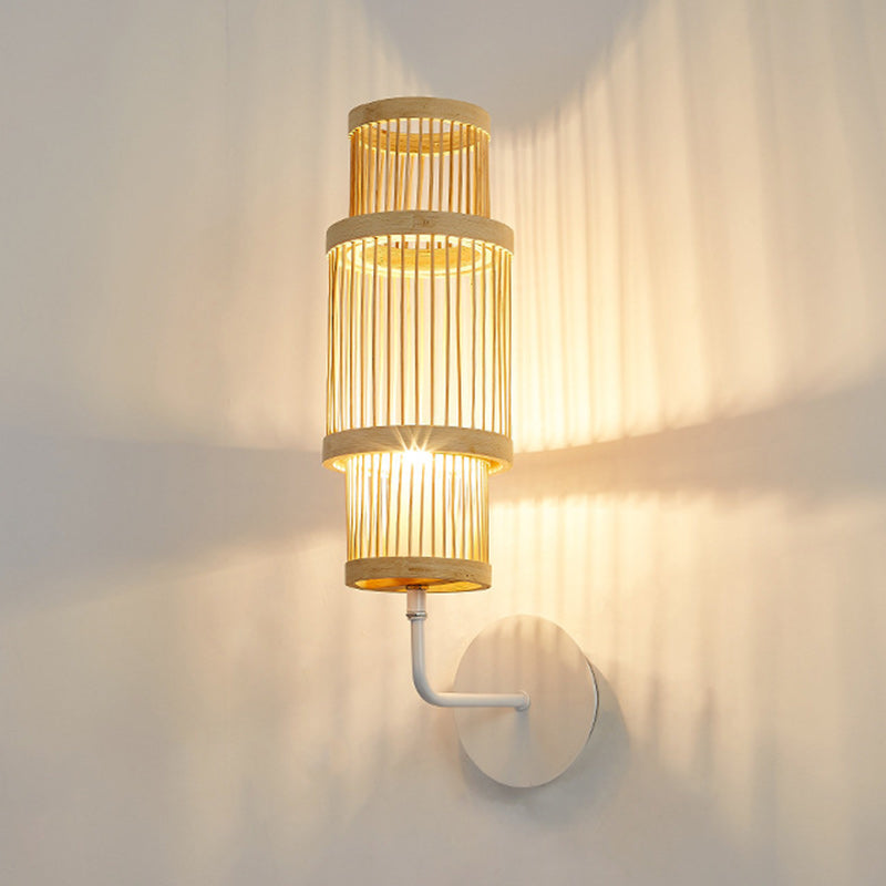 Japanese Bamboo Weaving Cage 1-Light Wall Sconce Lamp