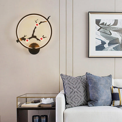 Chinese Lotus Leaf Acrylic Round LED Wall Sconce Lamp