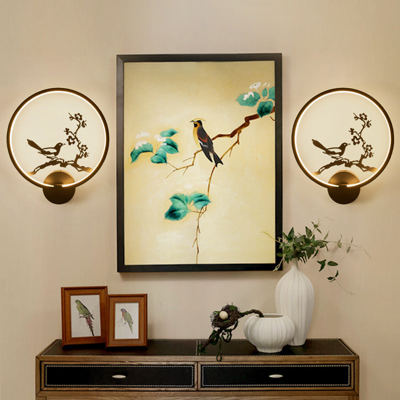 Chinese Lotus Leaf Acrylic Round LED Wall Sconce Lamp