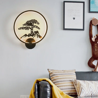 Chinese Lotus Leaf Acrylic Round LED Wall Sconce Lamp