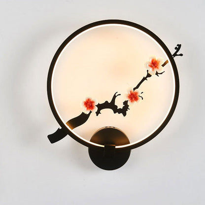 Chinese Lotus Leaf Acrylic Round LED Wall Sconce Lamp