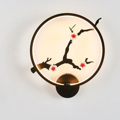 Chinese Lotus Leaf Acrylic Round LED Wall Sconce Lamp