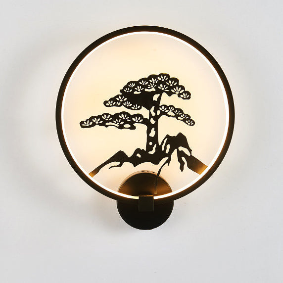 Chinese Lotus Leaf Acrylic Round LED Wall Sconce Lamp