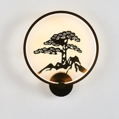 Chinese Lotus Leaf Acrylic Round LED Wall Sconce Lamp