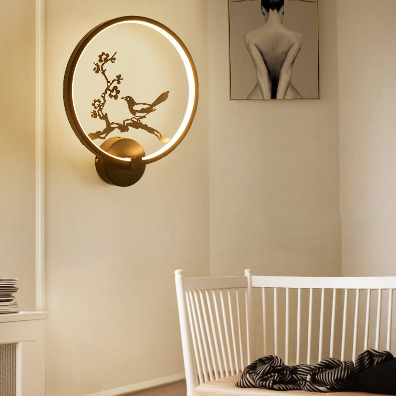 Chinese Lotus Leaf Acrylic Round LED Wall Sconce Lamp