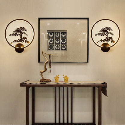 Chinese Lotus Leaf Acrylic Round LED Wall Sconce Lamp
