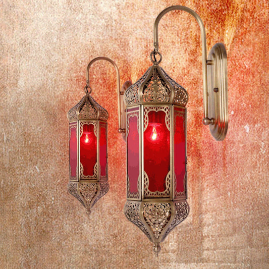 Carved Brass Column Glass 1-Light Wall Sconce Lamp