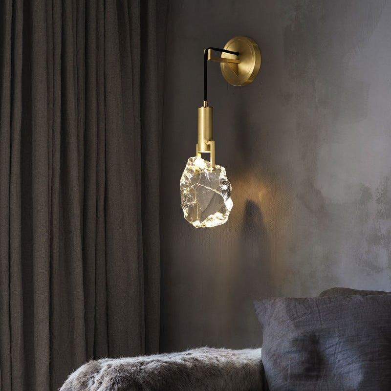 Luxury Full Copper Crystal Stone 1-Light Wall Sconce Lamp