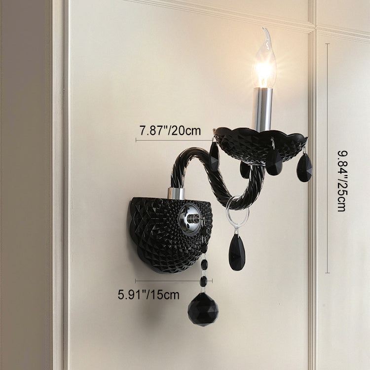 French Steel Crystal Candlestick 1/2-Light Wall Sconce Lamp