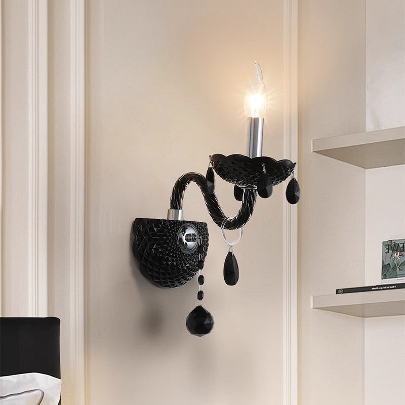 French Steel Crystal Candlestick 1/2-Light Wall Sconce Lamp
