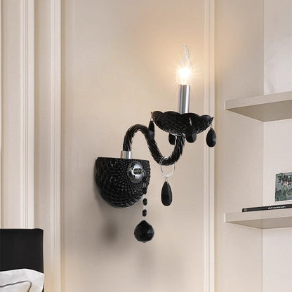 French Steel Crystal Candlestick 1/2-Light Wall Sconce Lamp