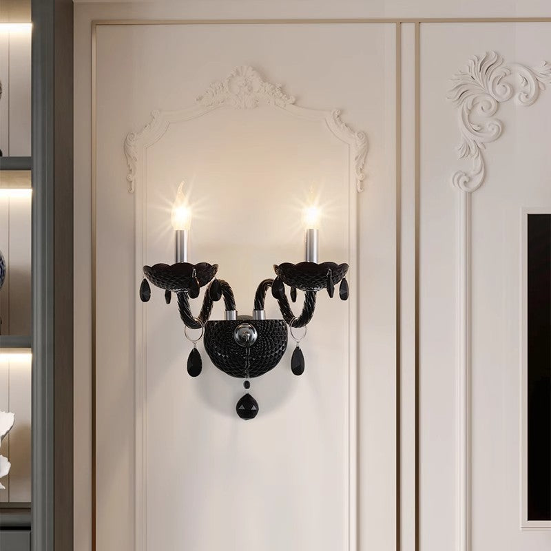 French Steel Crystal Candlestick 1/2-Light Wall Sconce Lamp