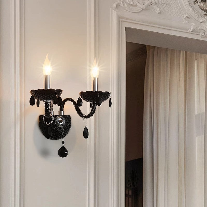 French Steel Crystal Candlestick 1/2-Light Wall Sconce Lamp