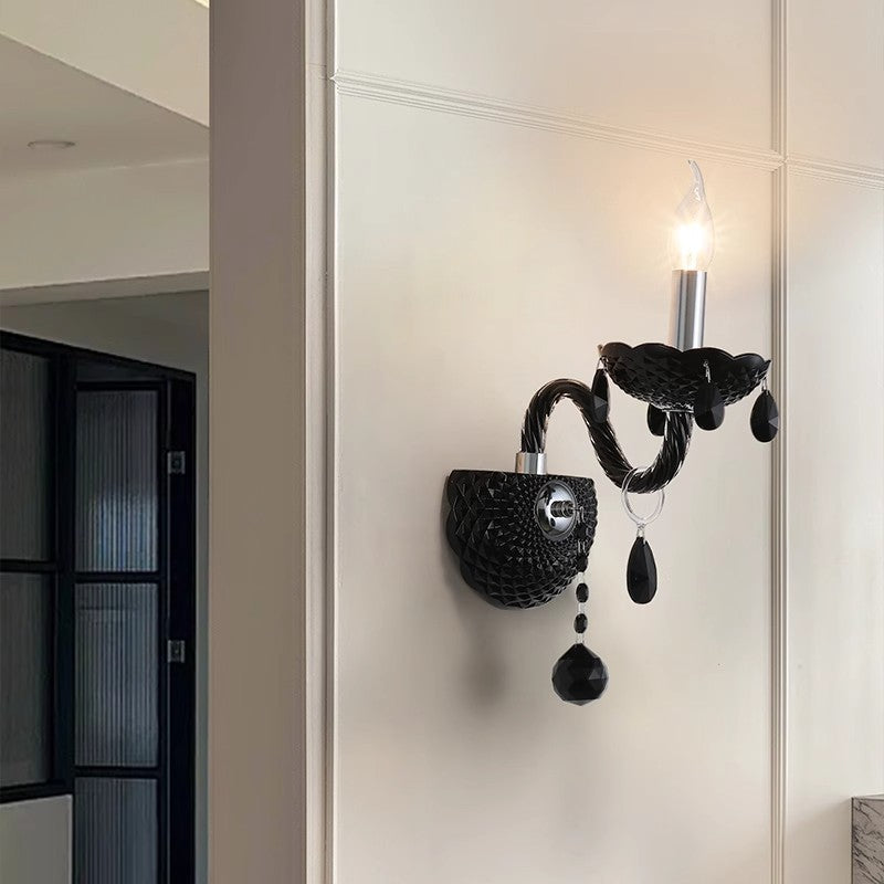 French Steel Crystal Candlestick 1/2-Light Wall Sconce Lamp