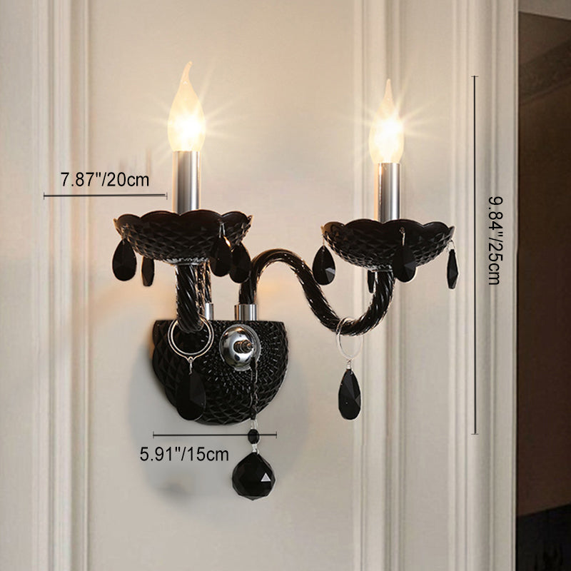French Steel Crystal Candlestick 1/2-Light Wall Sconce Lamp