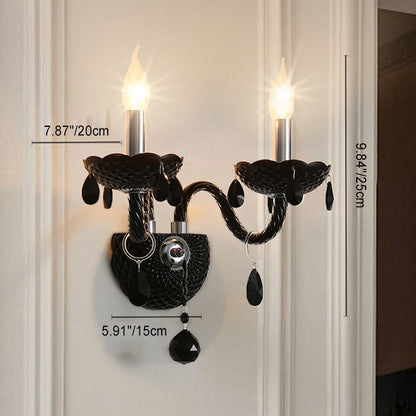 French Steel Crystal Candlestick 1/2-Light Wall Sconce Lamp