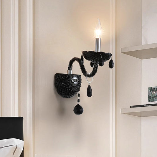 French Steel Crystal Candlestick 1/2-Light Wall Sconce Lamp