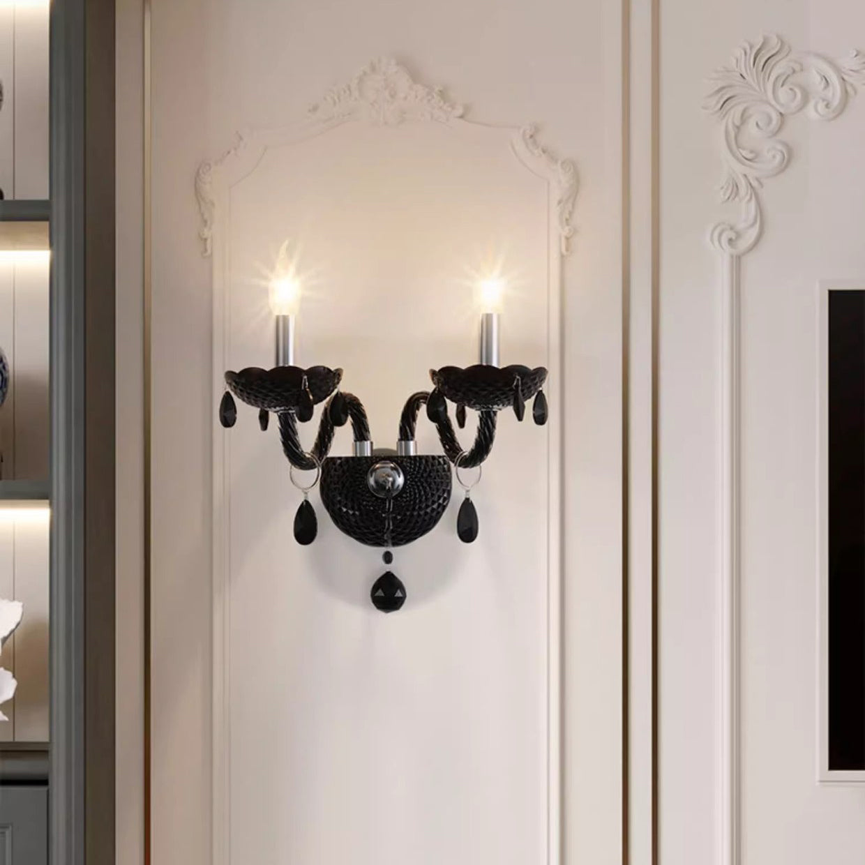 French Steel Crystal Candlestick 1/2-Light Wall Sconce Lamp